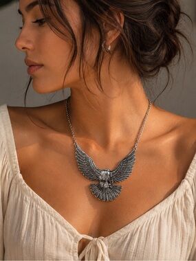 Anthropologie Silver Eagle Wing Statement Necklace